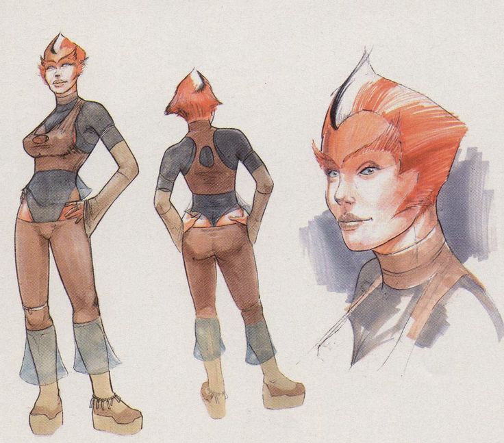 Concept art for Chiana, showing her with white and orange tones.