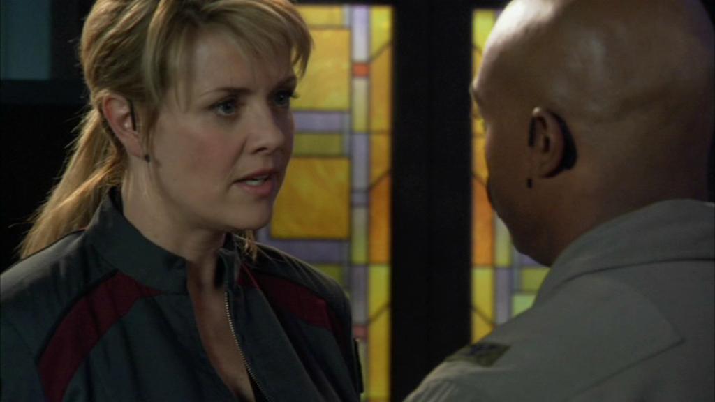 Samantha Carter (Amanda Tapping) with a ponytail in Stargate Atlantis.