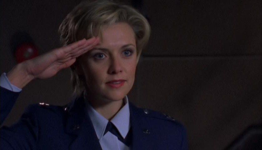 Samantha Carter (Amanda Tapping) with short hair in her first appearence in Stargate SG-1.